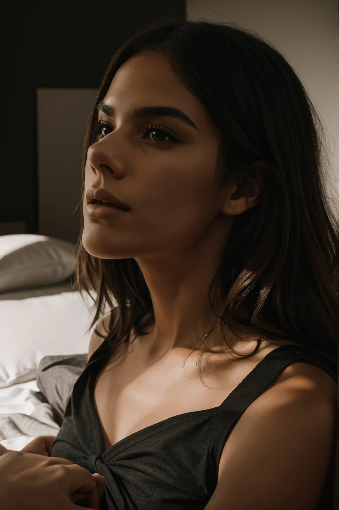 couple dating in a bed (best qualityer,4K,8K,high resolution,work of art:1.2),ultra detali,(realisitic,photorealisitic,photo-realisitic:1.37),detailedeyes,Detailed lips,extreme detailed face, intense expression,chiaroscuro lighting,temperamental atmosphere,dramatic shadows,rich colors,cinematic,portraite