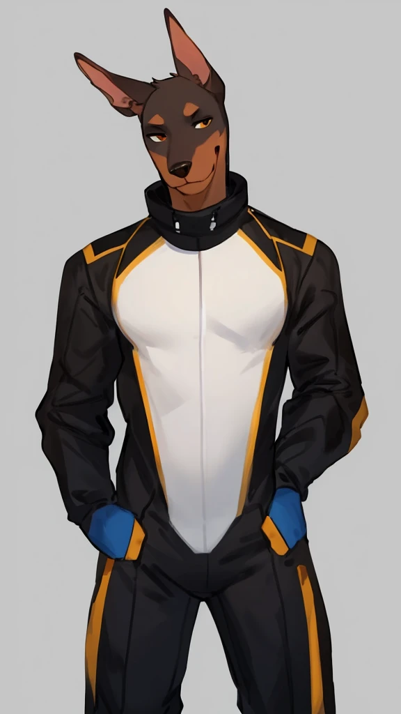 By bebebebebe, by lostgoose, by goonie-san, solo, ((snout, ears)), canine, (Doberman), male, smirking, (slim, muscular), spacesuit