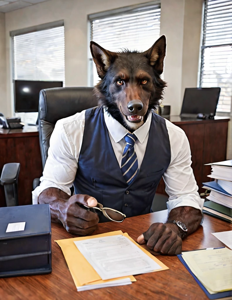 score_9, score_8_up, score_7_up, realistic picture ,handsome men , office, anthropomorphic werewolf