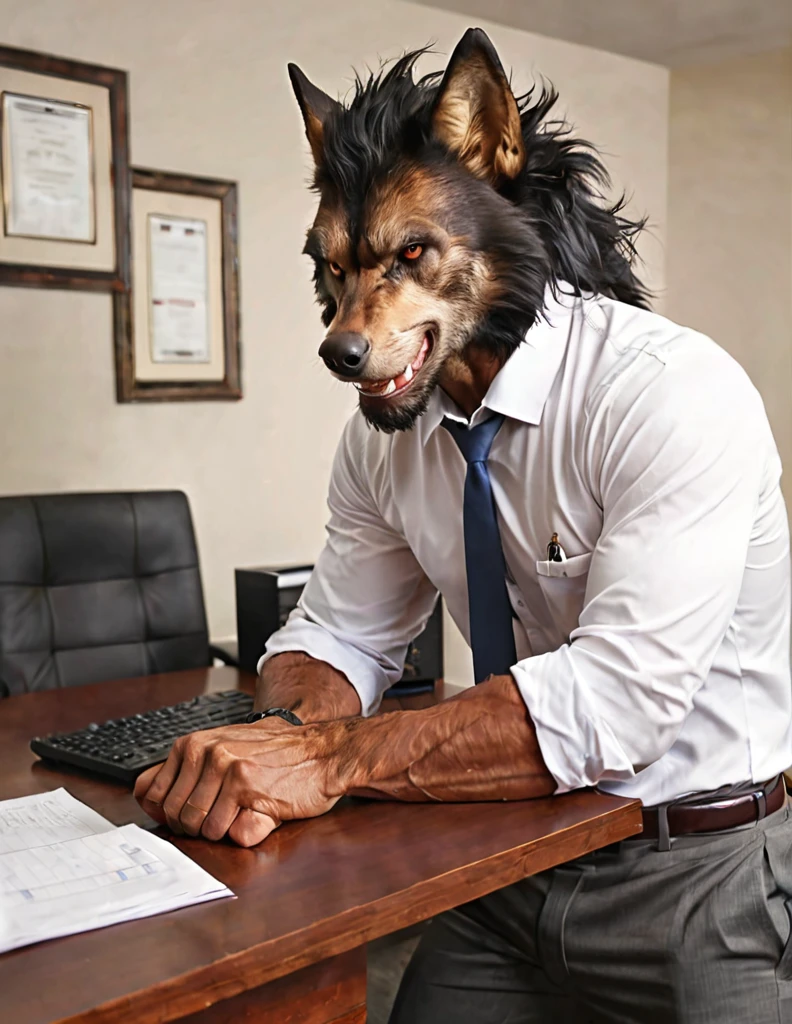 score_9, score_8_up, score_7_up, realistic picture ,handsome men , office, anthropomorphic werewolf 
