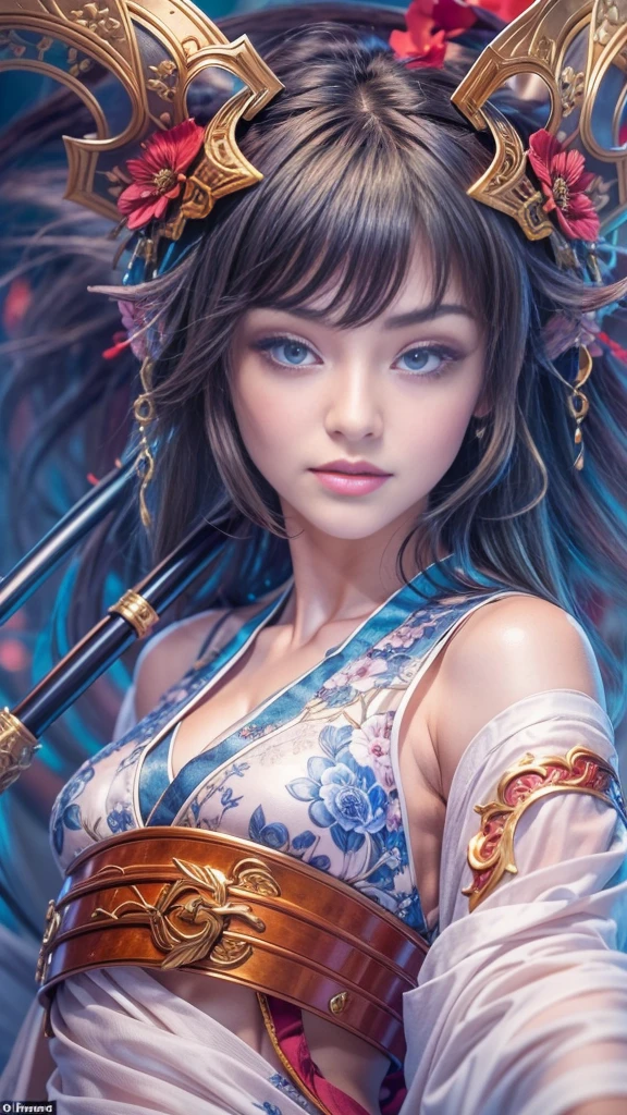 (32k:1.5, Highest quality, masterpiece, Ultra-high resolution), Perfect dynamic composition, Professional camera work:1.6, Enchanting portraits:1.3, Cinematic Light, Highly detailed skin and face textures:1.3, Very accurate, Very detailed, (Ride the Red Dragon:1.3, Holding a walking stick), (Mysterious:1.2, Great background:1.2, tradition:1.2, Belligerent:1.2, Majestic:1.2), Adult female, Graceful Goddess, Incredibly slim body, Fair skin, (smile:0.9, Totally captivates you:1.0), (Fractal Art:1.0, Japanese Shrine Maiden Costume:1.3), Ample breasts, Sensual sitting position:0.6, Calm pose, (Beautiful Blue Eyes, Beautiful erotic eyes:0.8, Feel the beautiful eroticism:0.9), (romantic, dramatic, mysterious), Object of admiration, Artistic, Innovative, Enchanting, sense of openness, sense of cleanliness, Heartful, Fancy, exciting, Extreme, ((Adult charm, Feminine charm, Hair blowing in the wind))