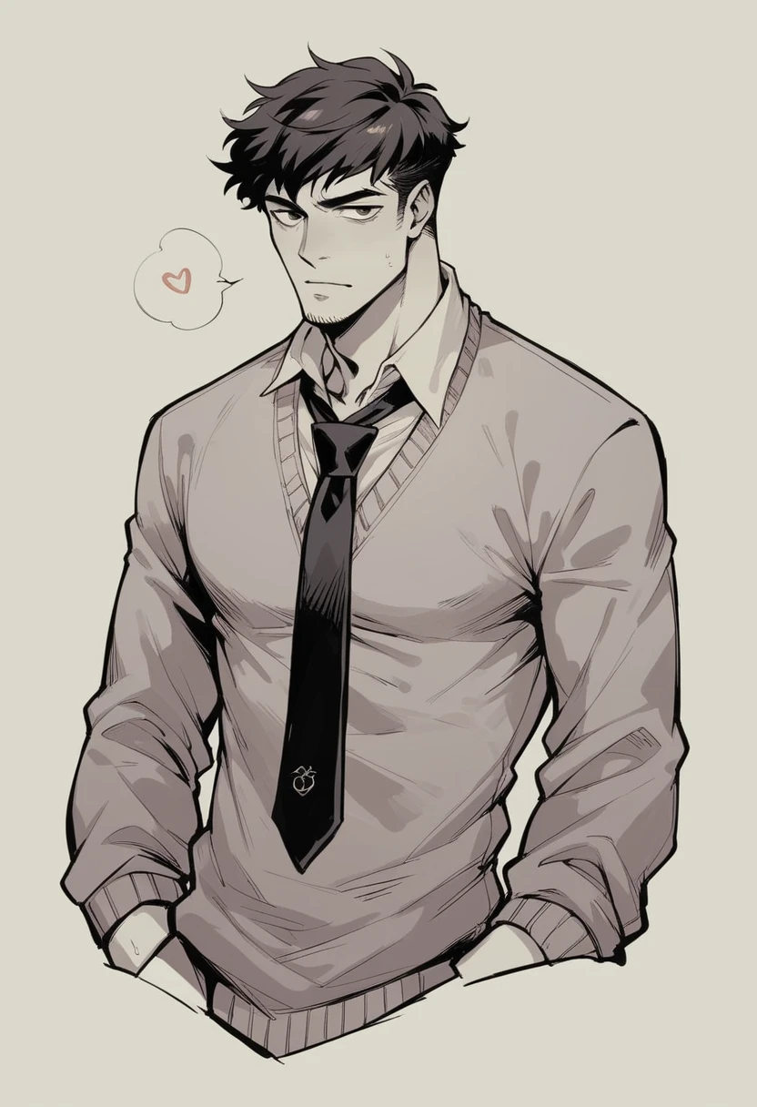 Human Male , wearing Sweater  ,Tie , hair Style 