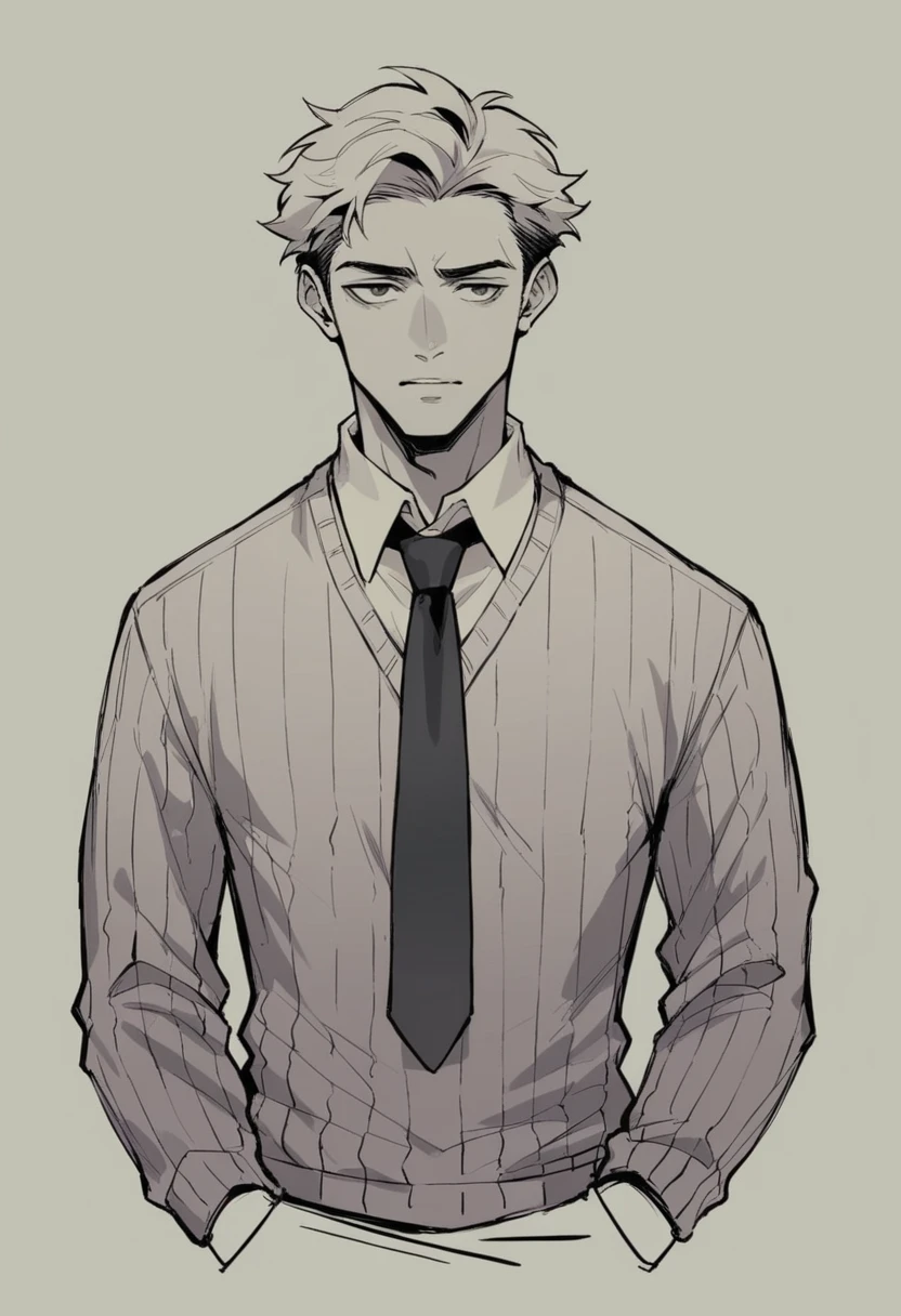 Human Male , wearing Sweater  ,Tie , hair Style 