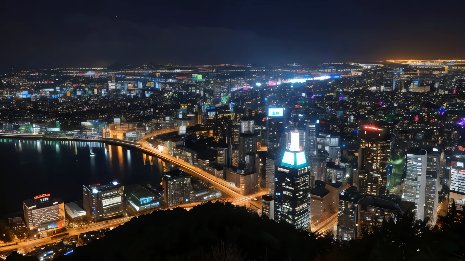 Night view of Japanese city。Image as seen from the top of a mountain。