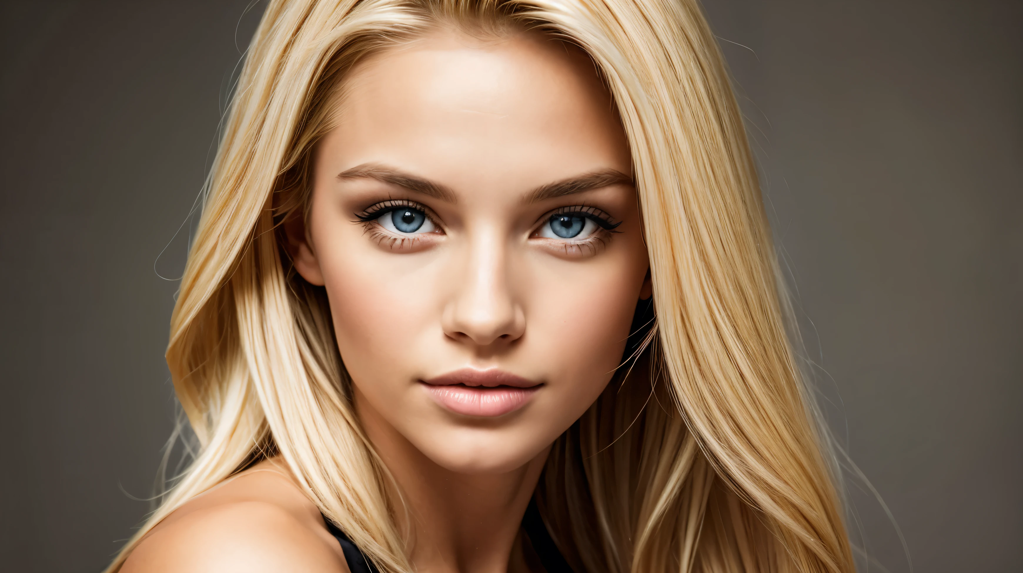 A woman with long blonde hair and blue eyes posing for a picture ...