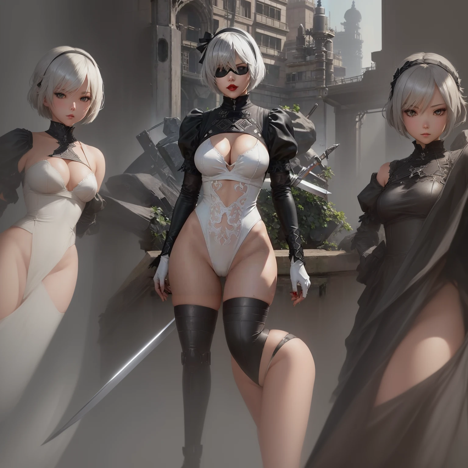 Anime girl with sword and black outfit posing for a photo、2B Nier オートマトン、Nier:Automaton Inspired、Nier オートマタ インスパイア、Nier オートマタの 2 B、Nier オートマタの 2b、2 b、Nier インスパイアー、Nier 2 b、Bad anime 8k、Nier、Female Assassin、8k high quality detailed art