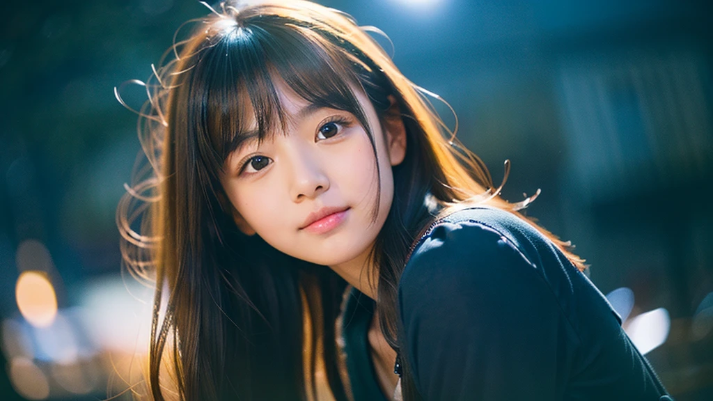 A very cute face like an idol、Looks like a young face、20-year-old female、Gentle and cute、Cleavage、Beautiful moon and starry night、Looking up at the night sky、Moonlight only、(leica 50mm prime lens, cinestille 800Tfilm)、RAW Photos、Genuine、live-action、(Romantic)、(Artistic Expression)、Real Stick、High resolution、masterpiece