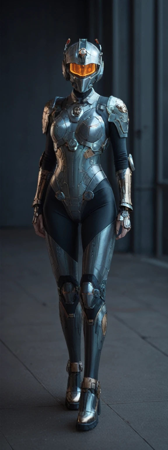 realistic,score_9, score_8_up, score_7_up,
1girl,solo,full body, dark, intricate, futuristic armor, attire, swirling patterns, mechanical elements, cyberpunk, steampunk style, helmet, headpiece, obscures eyes, enigmatic, otherworldly, soft light box, shallow depth of field, armor details, textures