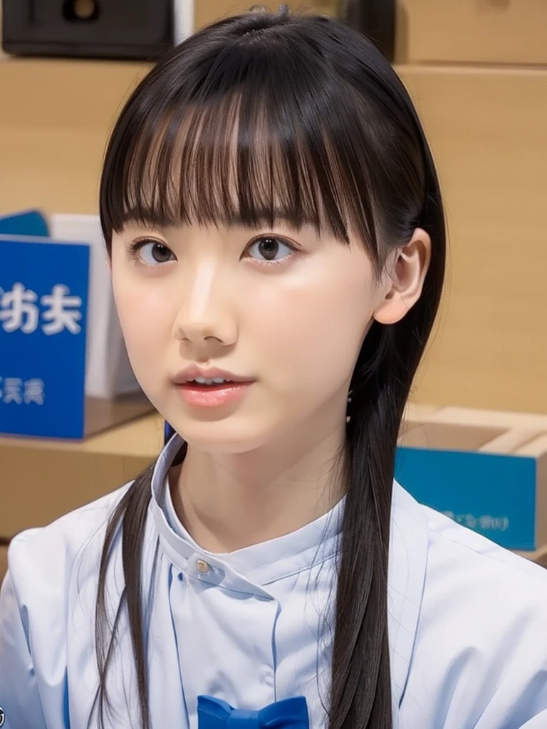slender girl, (make up:1.1), (ニットセーター:1.2), middle breasts, at school room, (upper body shot:1.1), round face
