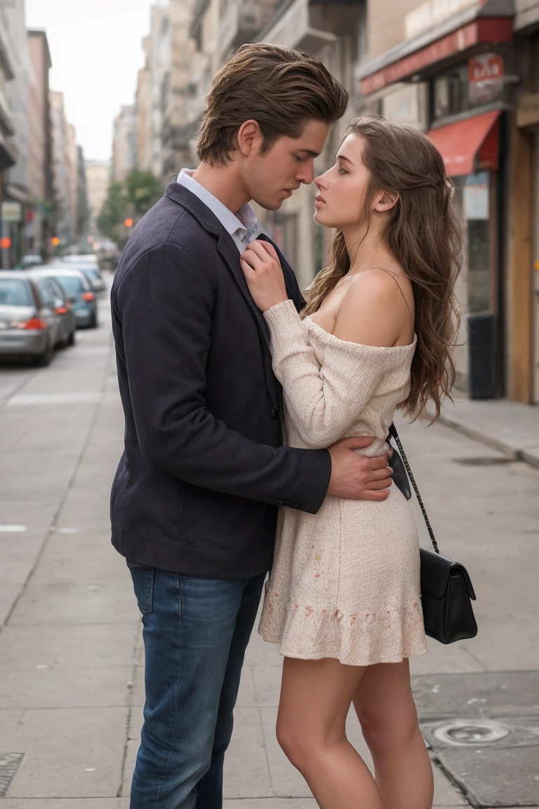 BREAK raw picture , Realistic Photography , handsome men , beautiful female romance, street
