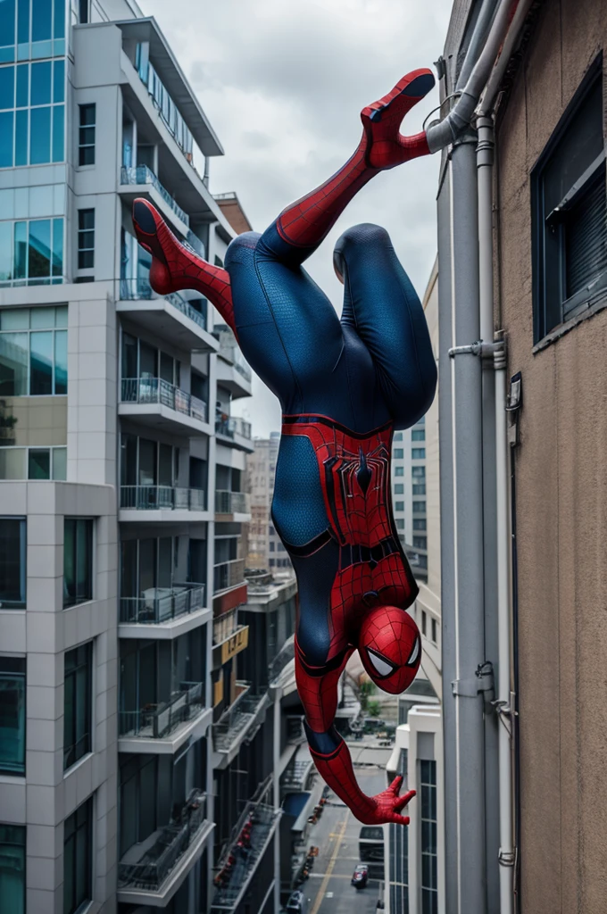 Spider-Man on building near road