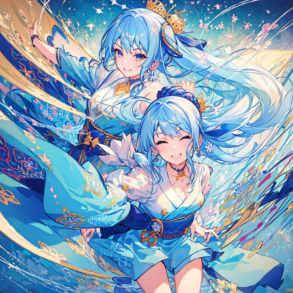 girl, solo,big, masterpiece, Highest quality, smile、Close-up of face、A big smile、Close your eyes and laugh、Blue Hair、Hoshimati suisei, 