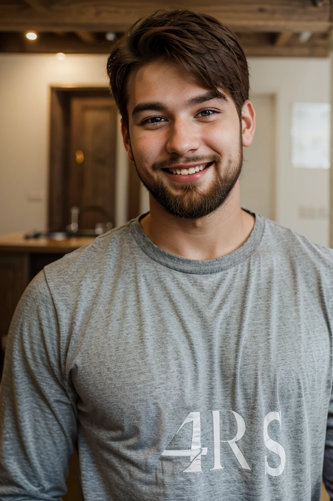 Cute 24 year old boy with beard smiling