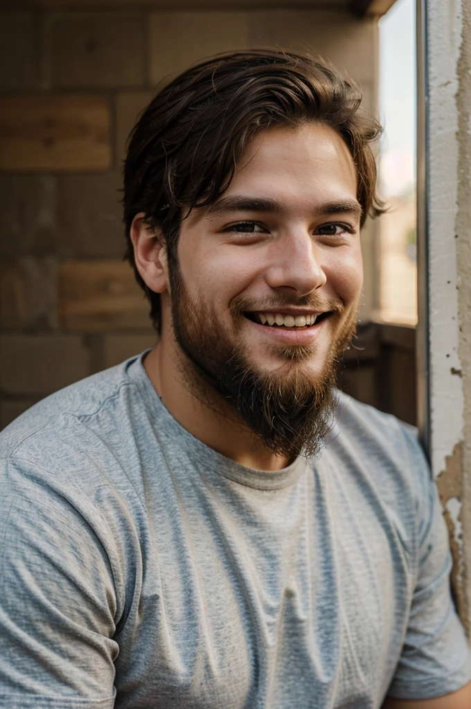 Cute 24 year old boy with beard smiling