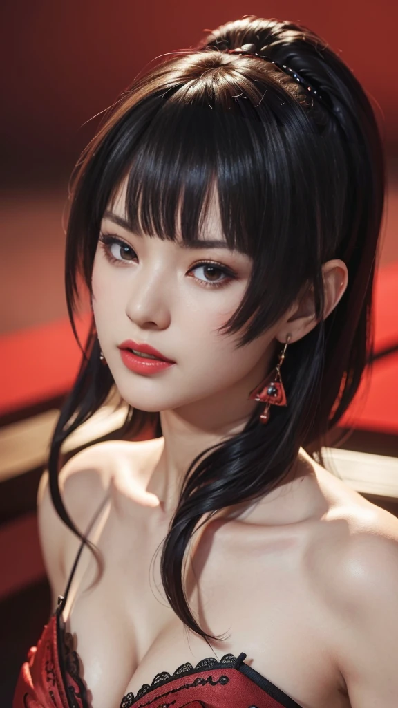 Nyo Tengu, (best quality, ultra-detailed), (realistic:1.37), beautiful and detailed face, ultra-realistic texture, delicate face, delicate body, red lipstick, bright colors. High definition, 8K