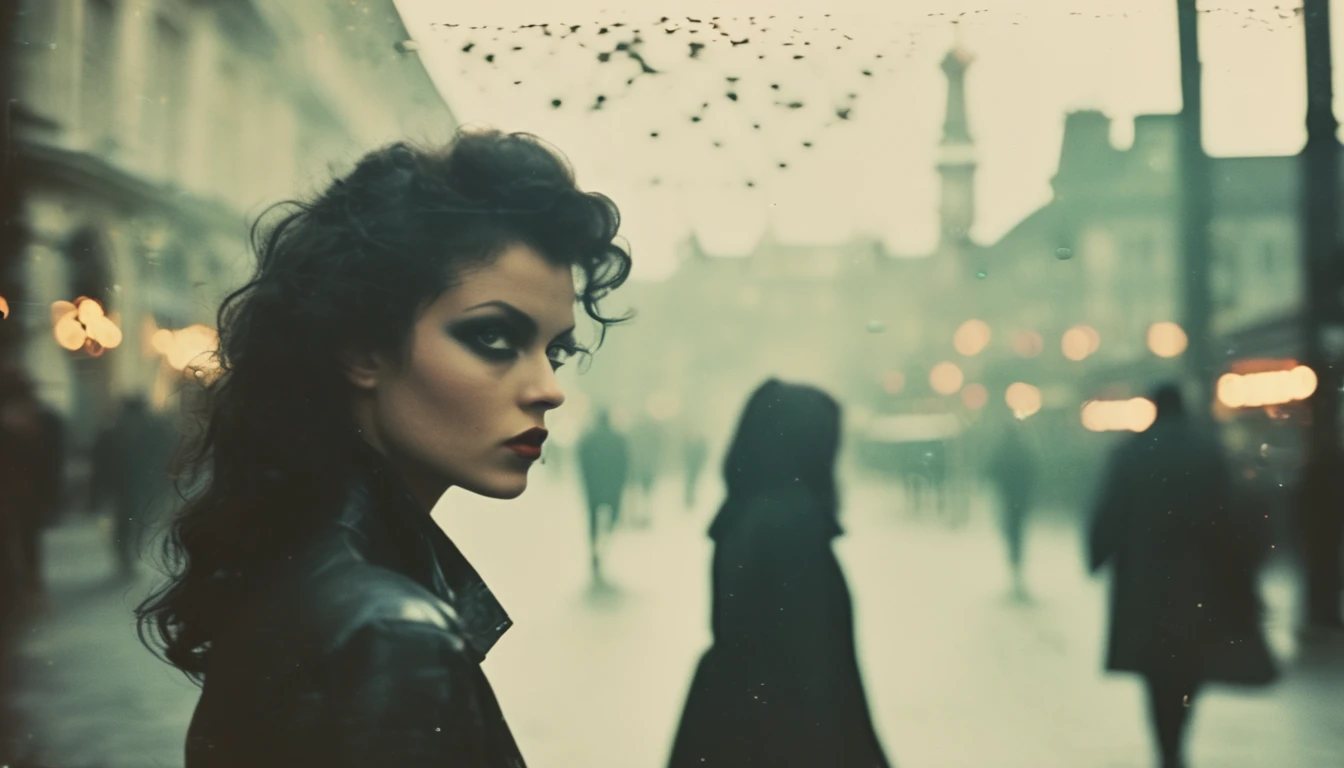 35mm vintage street photo of succubus walking in the street, bokeh, professional