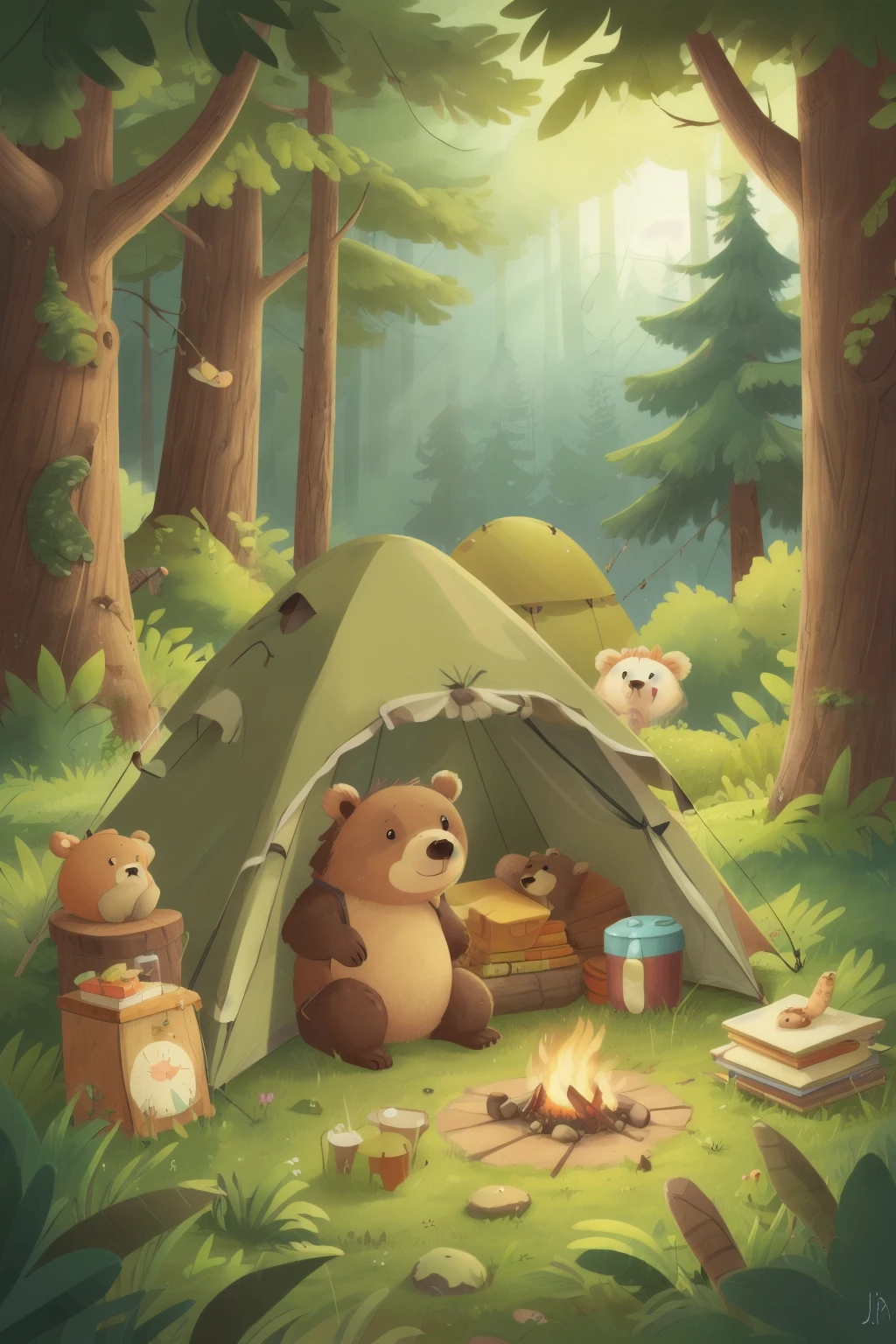a bear is camping, kid, Deciduous Forest