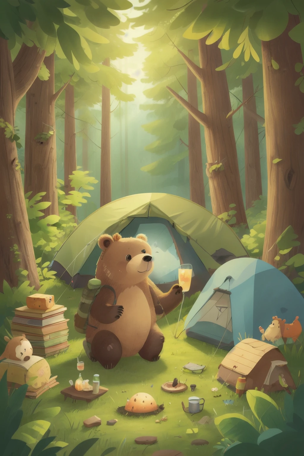 a bear is camping, , Deciduous Forest