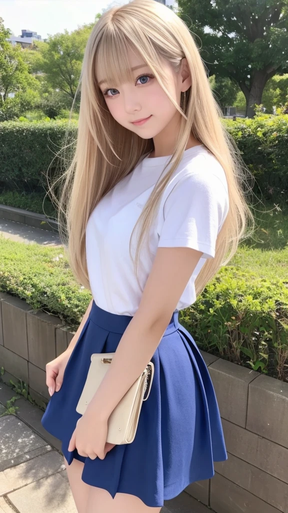Her windblown blonde hair obscures her pretty face..、Bangs that flow between the eyes、Sexy big 、16 year old cute little smile、Shiny, bright, straight, super long blonde hair、Cute and beautiful long, smooth bangs covering the area between the eyes、Long, straight, silky hair、sexy and cute beautiful young girl、clear, white and Shiny skin、Shiny skin、Beautiful Face、Beautiful brown eyes that shine so brightly、Very big eyes、Small Face Beauty、Perfect beauty、(Full body 3:1)、(high school girl)、Climbing the stairs at school、Shot from below、Looking back from behind、uniform、Sailor suit、Short skirt、The pants are a little visible、Sexy pose、gravure、 information
