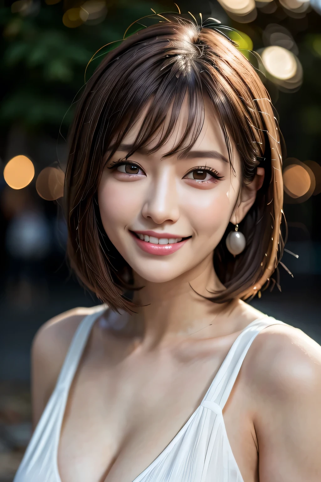 ((1. Ultimate beauty)), alone,middle aged,fine grain,Detailed Lip,fine grain,double eyelid,Beautiful Teeth,
Glossy bob hair,
(Cowboy Shot),
(Grin),
(Pale yellow wrap maxi dress),Earrings,
((Big Breasts)),
Long eyelashes,
(eye shadow),
break
((Bokeh,night):1.37),4k wallpaper,(masterpiece),(Realistic),(フォトRealistic),
High resolution,