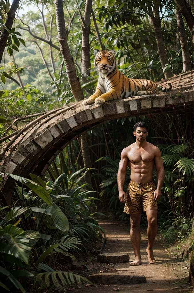  A king with tiger in jungle