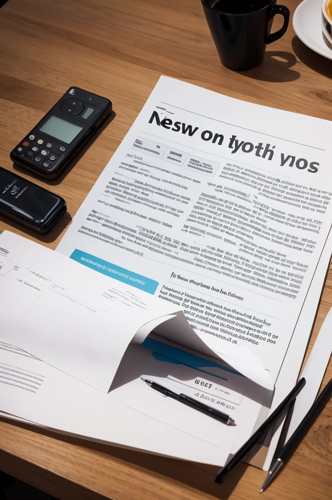 make an image of a paper with news written on it and a pen on the side on a 3D table