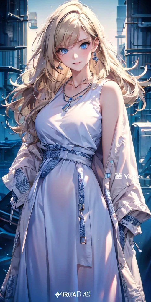 best quality, masterpiece, high resolution, A girl, portrait, actual, blue eyes, Blonde hair, Large Breasts, fashion brand image, Fashionable and casual, Fashion Clothing, necklace, Pretty Face, Perfect breasts, Tyndall effect, octane render, lifelike, Dark Studio, Side light, Two-color lighting, (HD Skin:1.2), 8K Ultra HD, SLR camera, Soft Light, high quality, Volumetric Lighting, frank, photography, high resolution, 4K, 8k, Bokeh, concept art, Art work,
