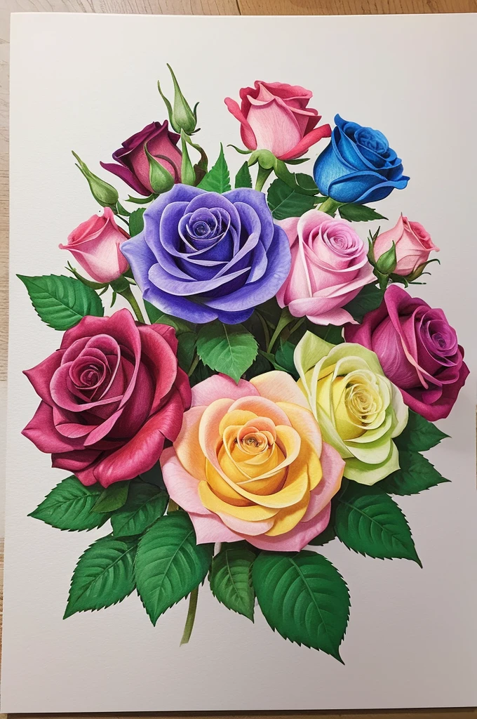 Convert your flower art into a hand-drawn illustration.、Create backgrounds with vibrant colors and unique touches。Please choose roses as the type of flower.
