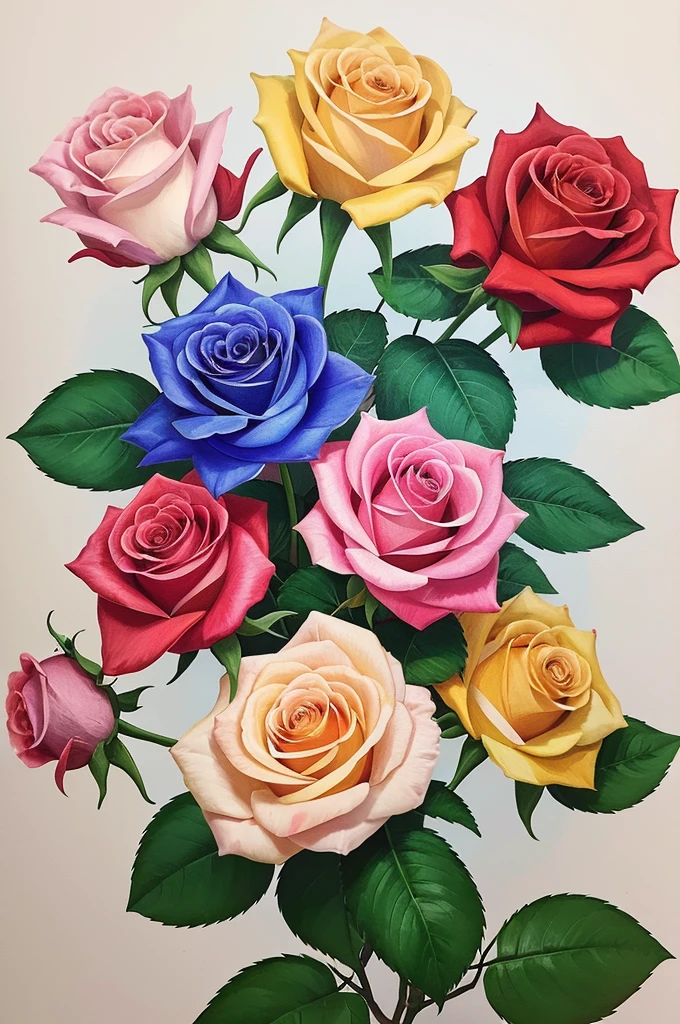 Convert your flower art into a hand-drawn illustration.、Create backgrounds with vibrant colors and unique touches。Please choose roses as the type of flower.