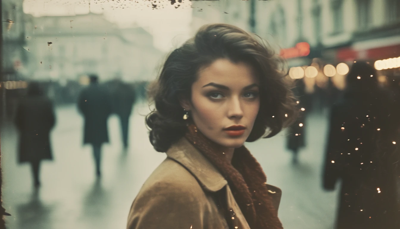 35mm vintage street photo of prettiest lady ever walking in the street, bokeh, professional