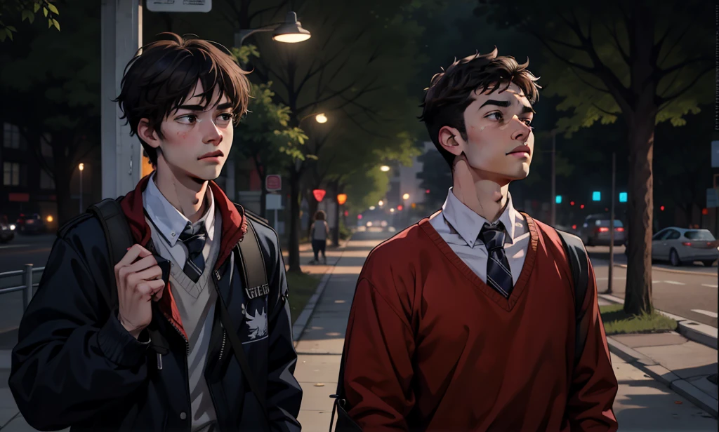 They are sad, somewhat distressed, two cute 18-year-old friends walk together 
