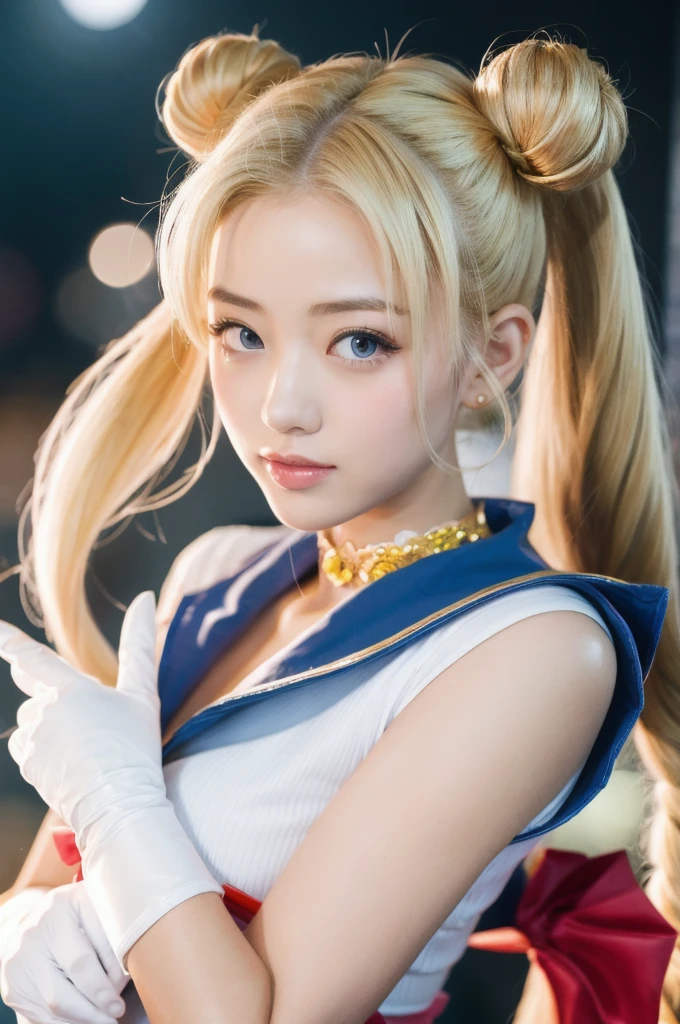 masterpiece, best quality, 1girl,tsukino usagi, rubber gloves, blonde hair, hair bun