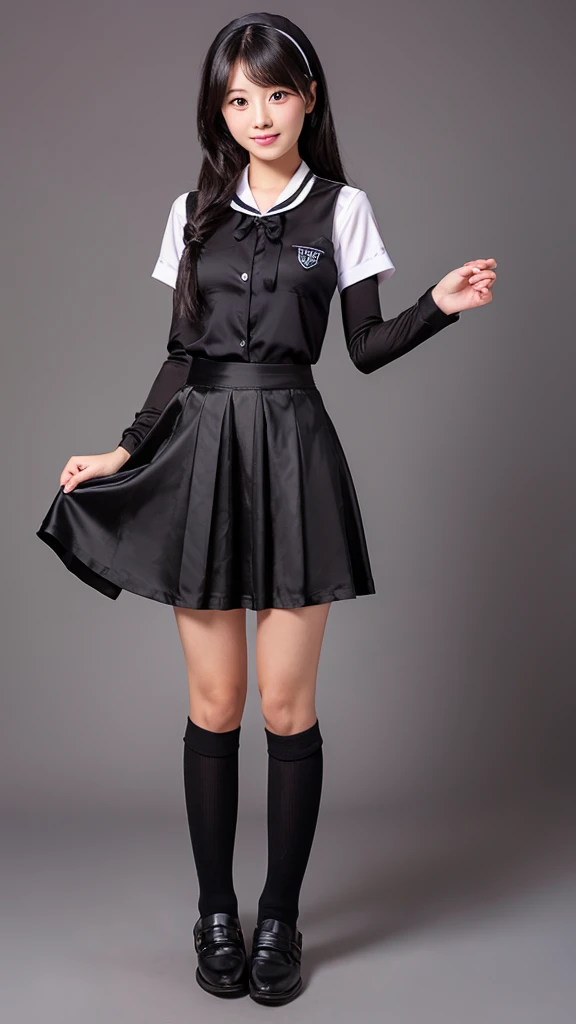 Black silk school uniform skirt