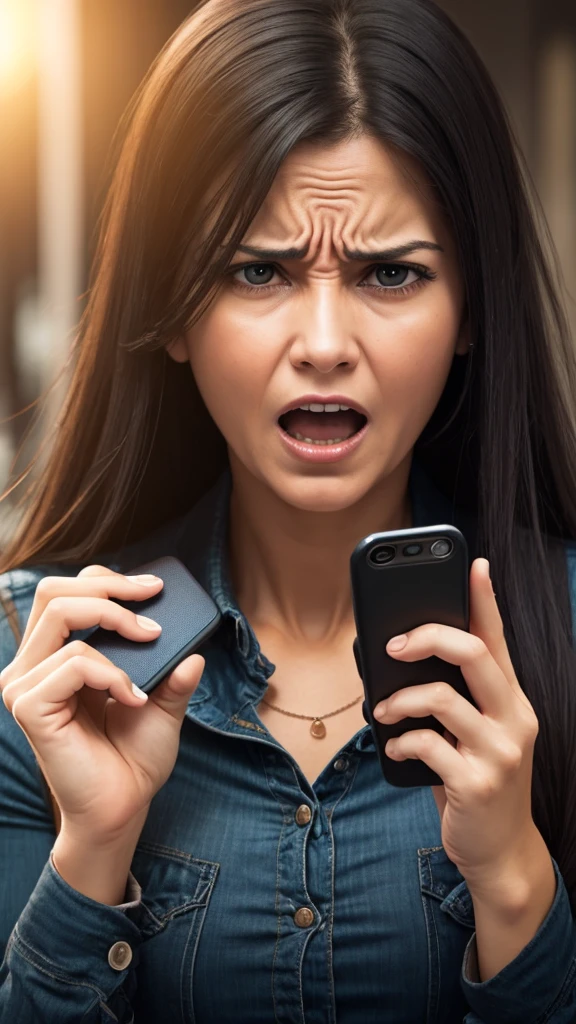 scared woman with cell phone