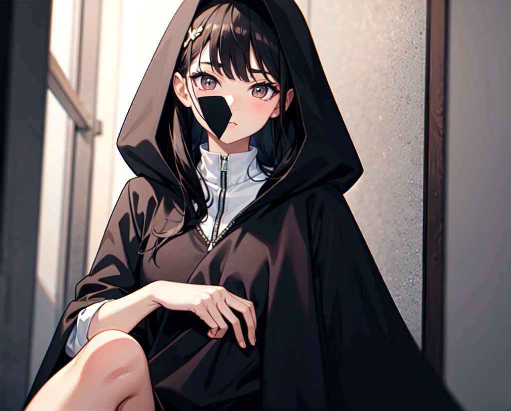 ((best quality)), ((masterpiece)), (detailed), girl with black hair in dark clothes, cloak