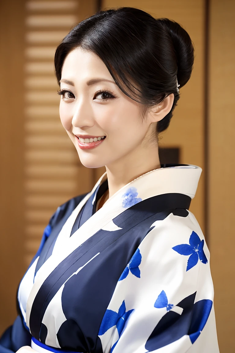 (Highest quality、Tabletop、8K、Best image quality、Award-winning works)、(One beautiful mature woman:1.1)、Adult face、(Innkeeper:1.1)、(A luxurious and elegant kimono with a floral pattern:1.3)、(A kimono with a perfect and precise collar:1.2)、Perfect mature woman portrait photo、Glowing Skin、Standing Elegantly、(The simplest pure white background:1.4)、(Strongly blurred background:1.2)、Glowing Skin、Very beautiful skin、(Accentuate your body lines:1.1)、(The most graceful posture:1.2)、(Large Breasts:1.2)、(Voluptuous body:1.3)、A perfect smile、Perfect beautiful glossy lips、(Accurate anatomy:1.2)、(A perfect and elegant outfit:1.1)、(Standing with good posture:1.1)、(Beautiful, elegant and top-quality patterned kimono:1.2)、、(Perfect and natural beautiful sleeves:1.2)、(A perfect and natural beautiful collar:1.2)、(Perfect and natural beautiful sleeves:1.2)、(An elegant and high-quality patterned kimono obi:1.4)、(Perfect wide belt:1.2)、(A perfect and natural beautiful kimono obi:1.1)、(Chignon:1.3)、(Close-up of face:1.5)、(Smile looking at me:1.2)