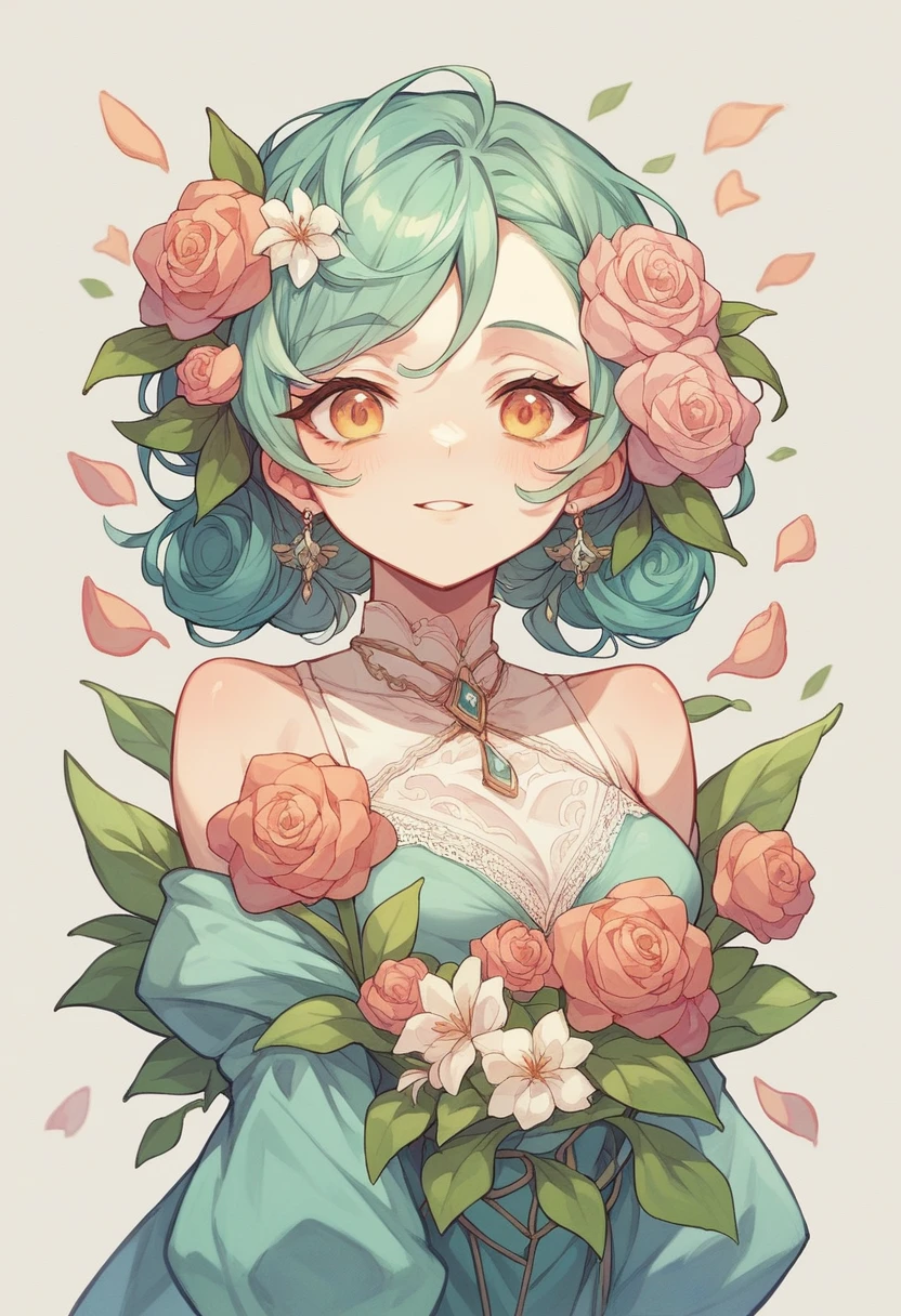 Convert dried flower art into a hand-drawn illustration style、Create backgrounds with vibrant colors and unique touches The type of flower is statice、Gypsophila、sweet pea、Mix in some lace flowers