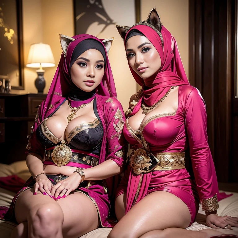 Two:2 prostitute a charming woman dressed in a flowing, silky traditional oriental dress, pink, decorated with intricate patterns and bright colors. Showing Big round ass, Her dress drapes elegantly over her curvy figure, accentuating her seductive silhouette. She stood gracefully in the quiet moonlit night, bathed in the soft glow of the moonlight. The scene exudes an ethereal and dreamy atmosphere, with a touch of mystery and sexiness. The graphic style blends watercolor and digital illustration techniques to evoke a refined beauty and charm. The lights are filled with soft moonlight, casting soft highlights and shadows on her charming features. Bare thighs, big breasts, three-dimensional facial features, sitting, upturned legs, clear eyes,full body, black hair,rabbit ears, Beautiful and gorgeous Hijab Malay sexy body, big breast, malay, The whole body consists of a young girl with hijab Kimono, Eye makeup, 38 year old, Cat ears, Soft lighting, groups, Wear shabby clothes, Dirty, Tattered futuristic military uniform, Cat's paw badge, Pose, spot color, rendering by octane, Ultra-realistic intricate details, big breasts, big breasts, big breasts, two MAPAY women in lingerie posing for a picture in a room, oppai, posing together in bra, MIRA FILZAH and IMAN TAYORE, red bra, all red, oppai proportions, sexy :8k, 4 k, big breasts!, bottom angle, big breasts!!, Malay beauties, biomechanical oppai, fujita goro and jones, thicc, wearing hijab, hijab star, hijab gorgeous, hijab super model, Malaysian girls group,malay, The whole body consists of a young girl with hijab, Eye makeup, 21yo, Cat ears, Soft lighting, group, Wear shabby clothes, Dirty, Tattered futuristic bikini, Cat's paw badge, Pose, spot color, rendering by octane, Ultra-realistic intricate details, Cinematic, 8K resolution, 70mm, emphasis lighting, Global illumination, (((wearing a Sexy belt design by LV))) Surreal full-body figure, Beautiful and delicate body and face, gorgeous figure, ssmile, Titillating,