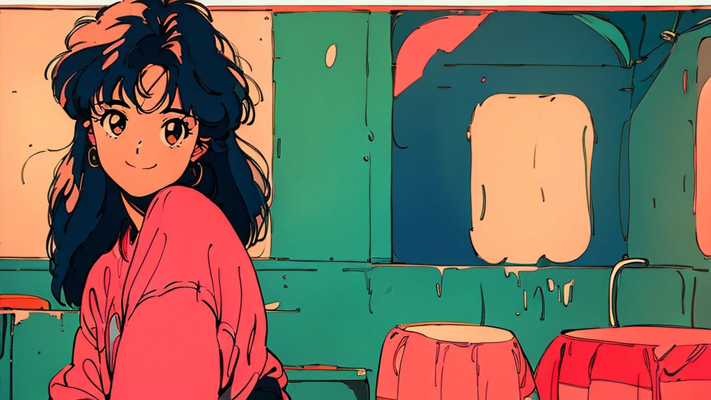 ((Highest quality, 8K, masterpiece: 1.3)), the 90s、Retro Pop、1 girl、Showa Room、high resolution、smile、Emotional
