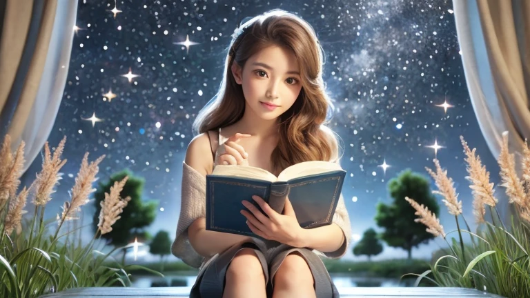 Highest quality、masterpiece、Reading a book、Staring at me、Japanese women、Cute Woman、Beautiful photos