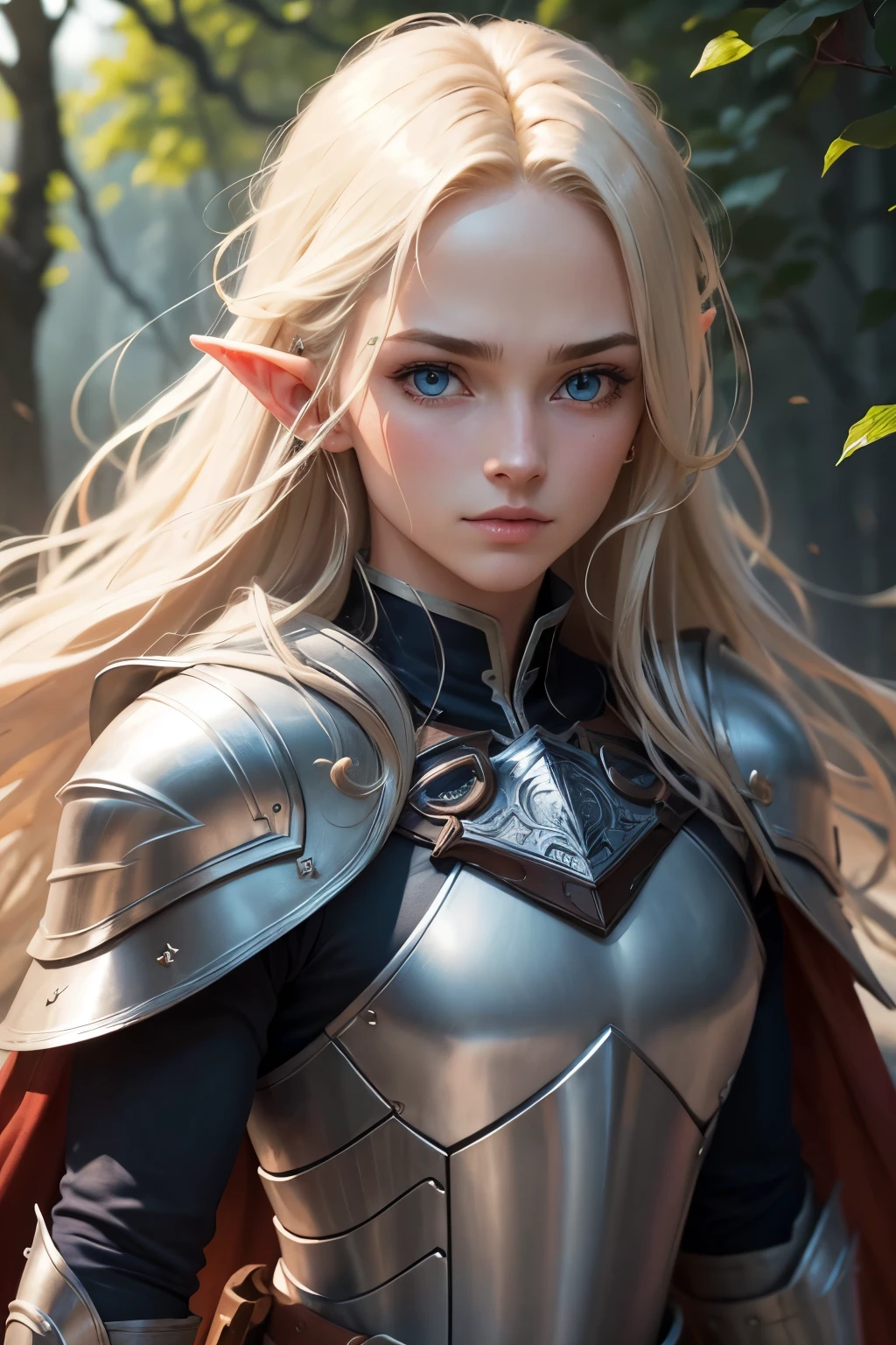 ((best qualityer)), ((work of art)), (detailded), ((best quality)), ((masterpiece)), (detailed), Prize-winning works, with incredible details, maximum textures and details, uhd ,8K,super resolution ,depth of field, retina, masterpiece, anatomically correct, textured skin, super detail, high details, highres ,1 male elf male adventurer fantasy warrior ,Super long blonde hair wavy in the wind,rosto ultra detailded ,blue colored eyes, wide chin , wearing light adventurer armor , gray gauntlets and gloves, red breastplate, blue long cape ,fully body, olhos hiperdetaildeds , olhos detaildeds ,green light armor,similar to the work of JRR Tolkien (25 year old young man :1.1,olhos detaildeds, rosto detailded, whole body:1.1,the bottom is a valley ,mountains and forest ),(best qualityer:1.2,ultra-detailded:1.1,realisitic:1.37) ,eyeshadows, sharp focus, swirly vibrant colors,)