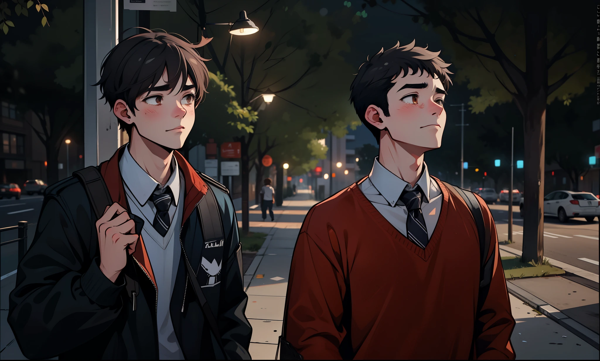 They are sad, somewhat distressed, two cute 18-year-old friends walk together 