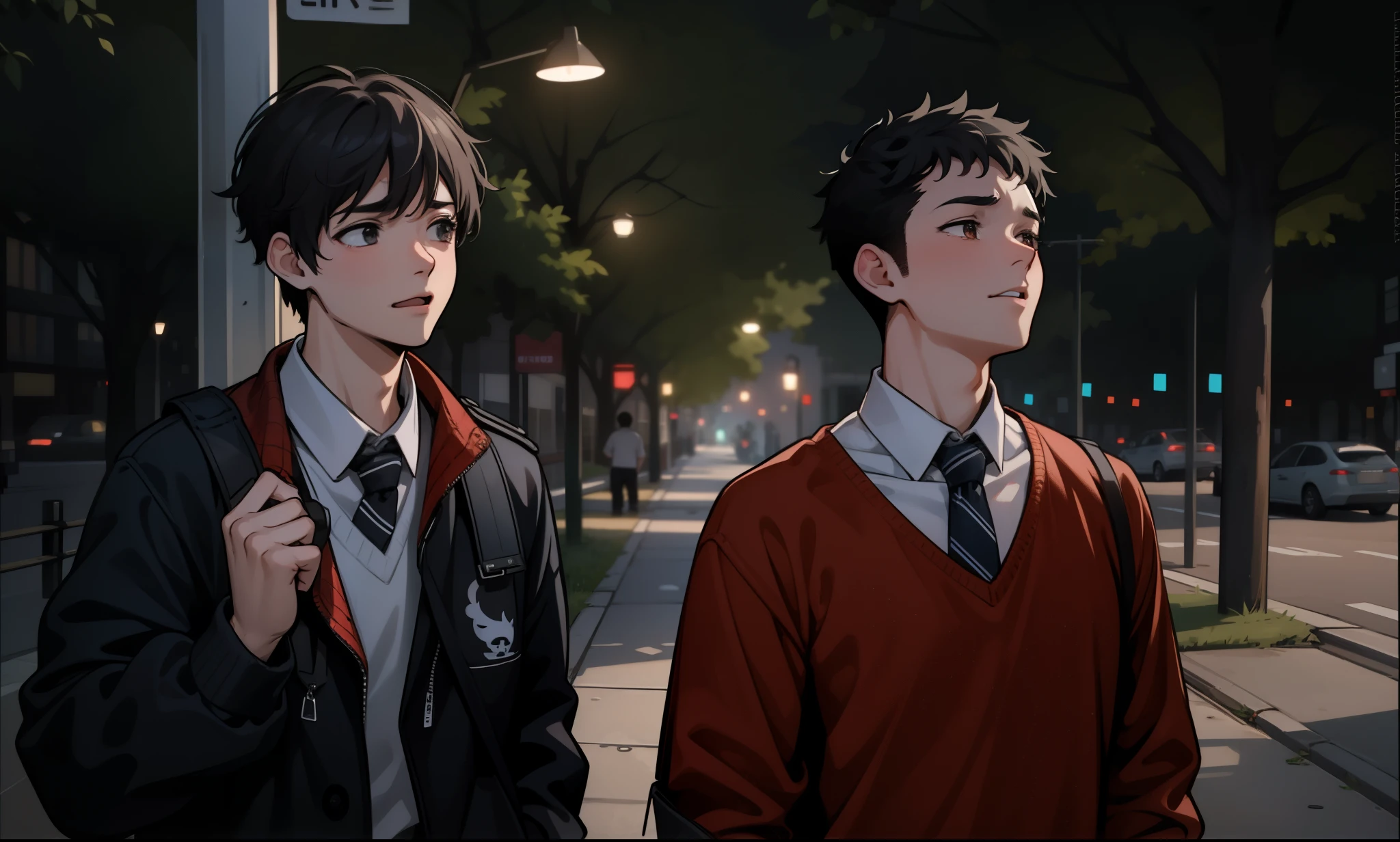 They are sad, somewhat distressed, two cute 18-year-old friends walk together 