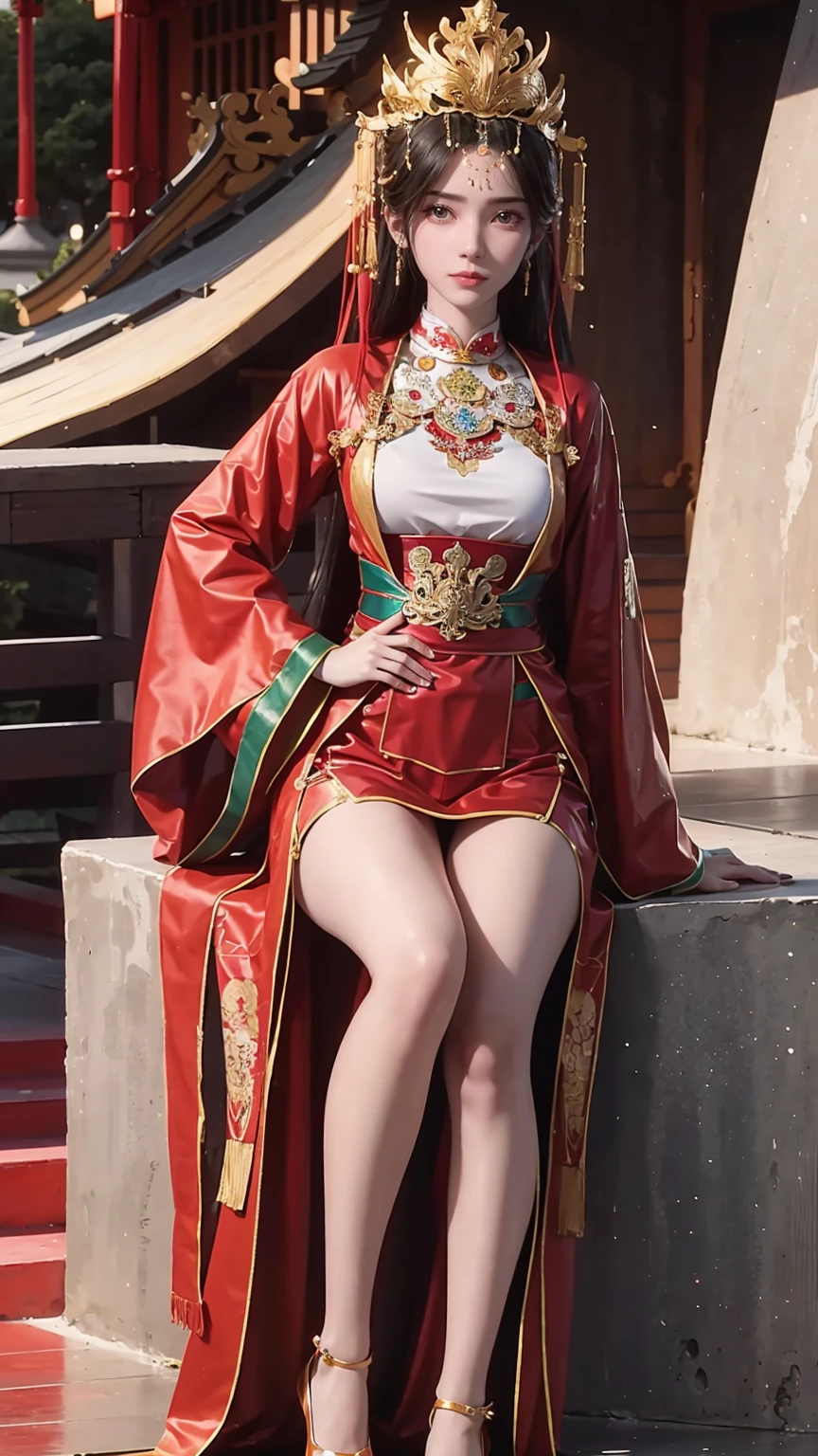 Close-up of a woman in a dress lying on a wooden floor, Japanese Goddess, Beautiful Chinese model, beautiful goddess, beautiful Asian girl, Sexy Girl, Fair, smooth and translucent skin, Chinese Girl, Asian girl, Attractive anime girl, Sexy pose, Beautiful fantasy queen, Beautiful and detailed body and face, Smooth red tights set, Light milky white porcelain skin