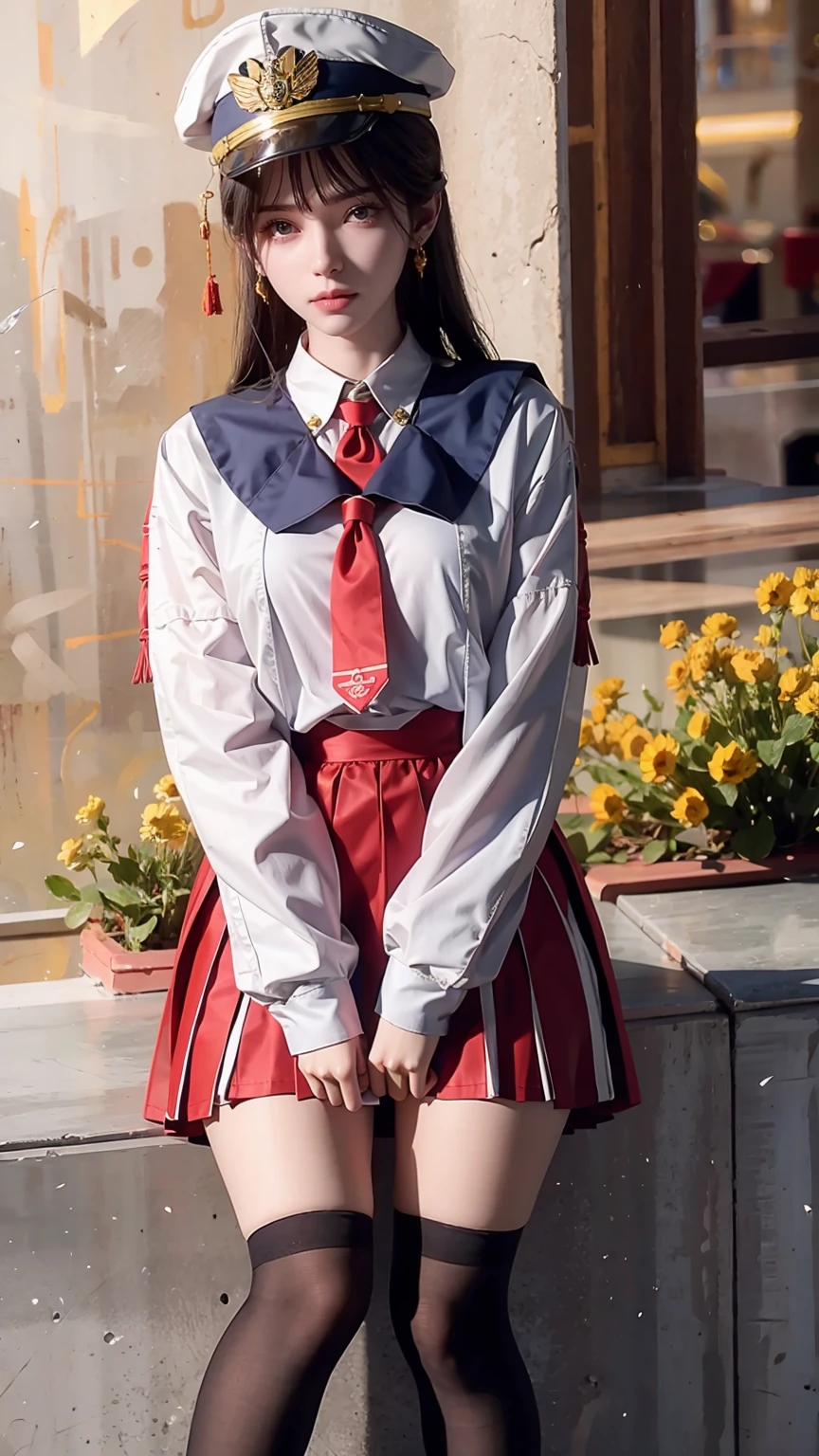 High school girl、Sailor Suit、Navy red mini skirt、Knee socks、Sexy