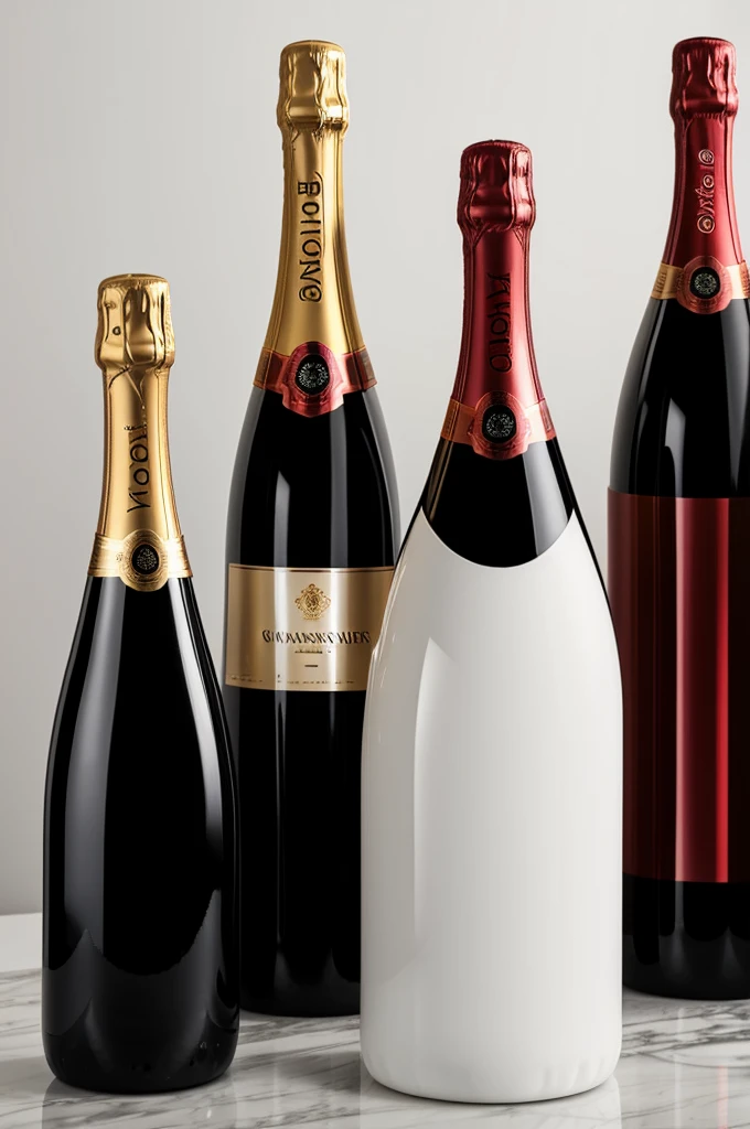 Luxury champagne bottles, red bottle and white bottle, black box to put the bottles in, all plain design, super luxury, 8k