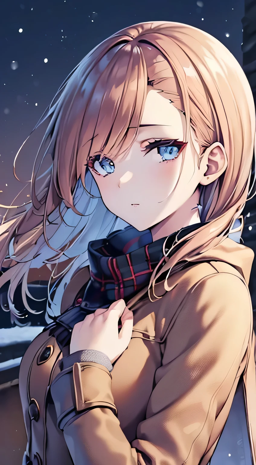 ((anime, One Woman, Fine grain, Detailed face, Detailed body), ((Highest quality, Very detailed 8K Background, Best Shadow), Very detailed, (Beautiful eyes in every detail), ((winter Clothes, Dawn, winter)))) (Cowboy Shot), anime, city, Top quality and high detail, 4K