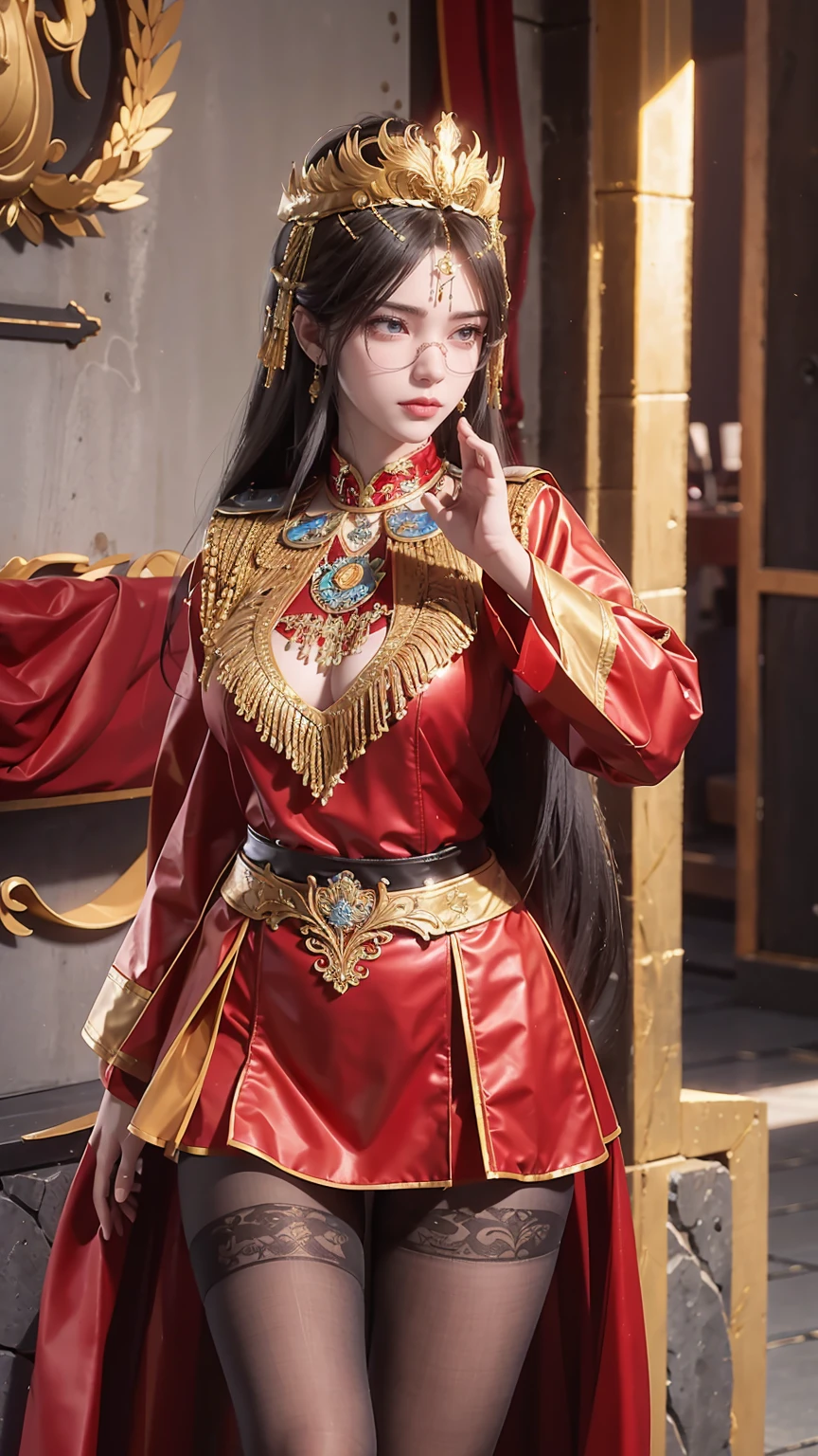 ulzang-6500-v1.1, (RAW photos:1.2), (Reality:1.4), Beautiful and delicate girl, Very detailed eyes and face, Beautiful and delicate eyes, ridiculous, Unbelievably ridiculous, Huge file size, Very detailed, high resolution, Very detailed, best quality, masterpiece, ((Fashionable clothes in various colors)), illustration, Very detailed, CG, Unite, 8k wallpaper, Astonishing, Fine details, masterpiece ,best quality, Very detailed CG uniform 8k wallpaper, There is light on the face, light, 2 girls, By locomotive,16 years old, Long white hair, Side splits, (Large Breasts), ()), (Glasses), ((Dynamic poses))), ((Sexy pose))), (Camel toe), (half), (Pantyhose)), ((Red hip skirt)), Big lively ,(Black long hair),Black eyes,Cover your chest with your hands