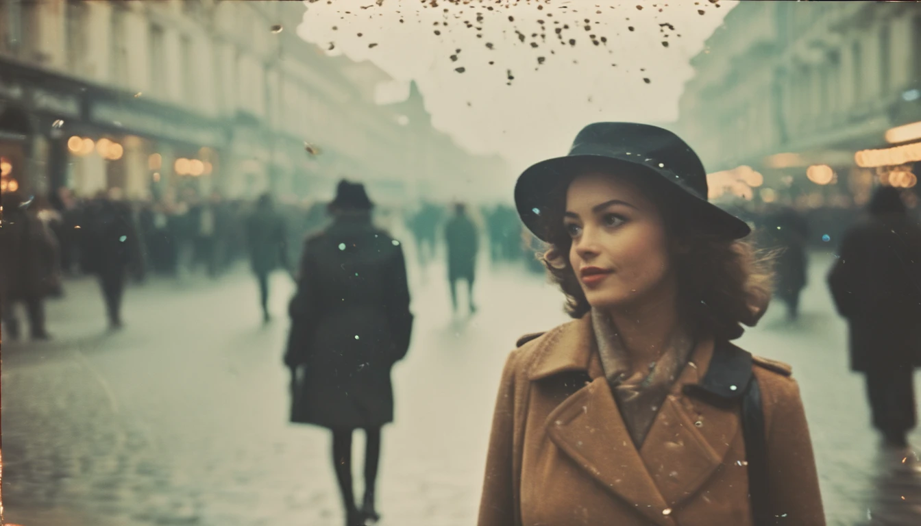 35mm vintage street photo of cutest lady ever walking in the street, bokeh, professional
