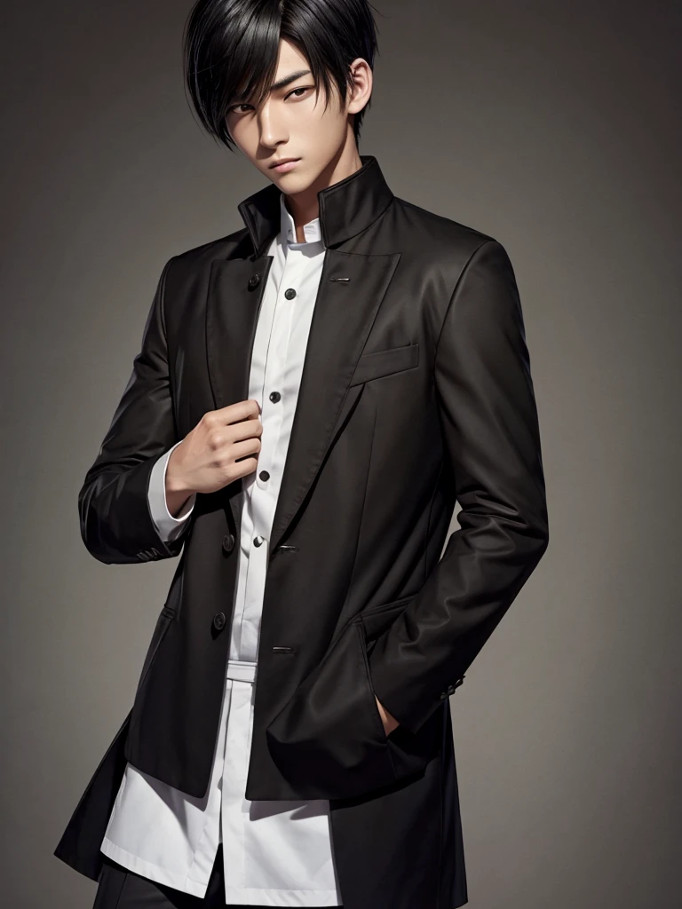 (best quality), 1boy, Male, asian, white skin, black hair, short hair, side part, brown eyes, perfect eyes, gakuran uniform, masterpiece, anatomically correct, highres